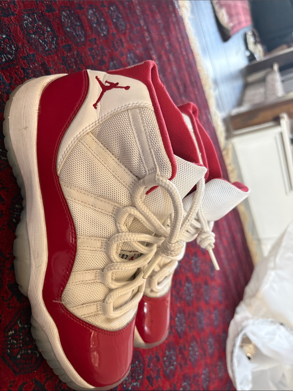 Jordan White And Red Retro Basketball Sneakers